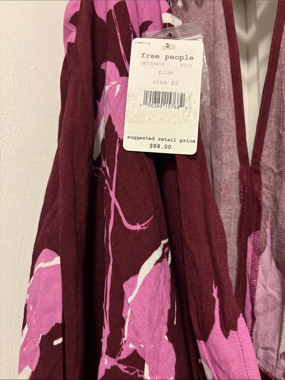 Free People Plum Floral Wrap Blouse with Pink Print